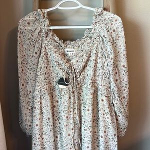 Ivory Floral Smocked 3/4 Sleeve Maternity Dress